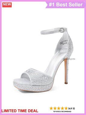 Rhinestone Stiletto Platform Heeled Sandals Square Toe Ankle Strap Wedding